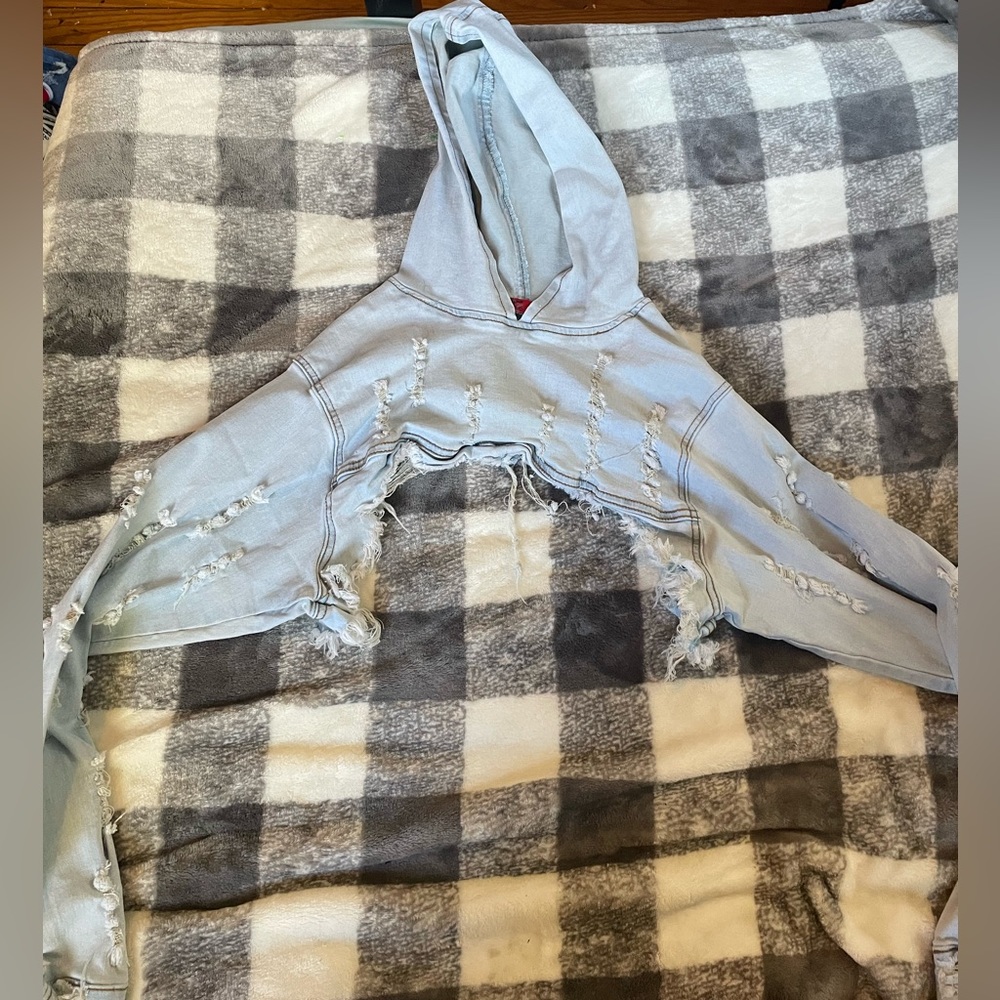 Ripped-Cropped Jean Sweatshirt (Light wash)